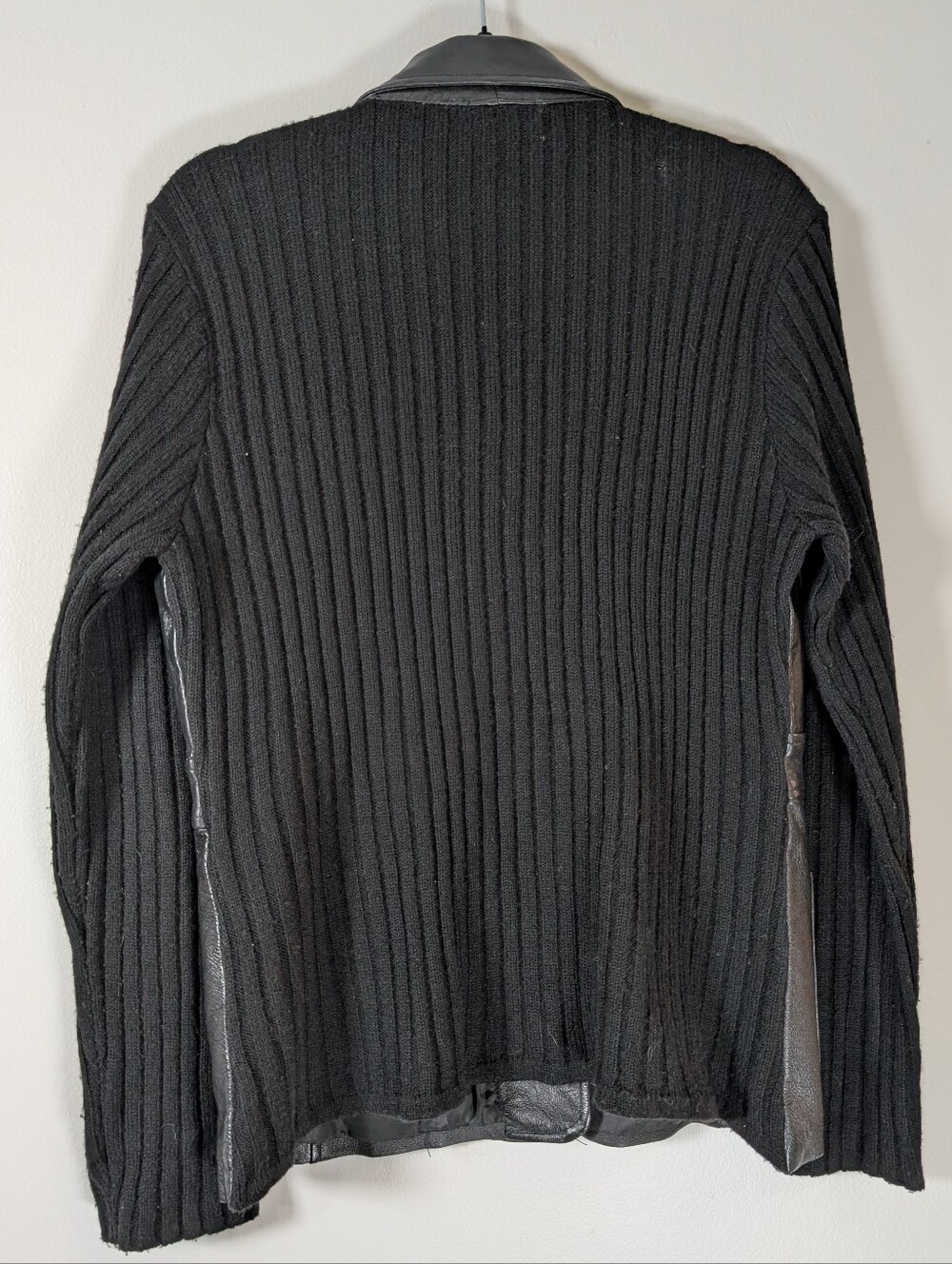 Vintage George Black Leather Blazer with Knit Sleeves Y2K - Picture 6 of 6